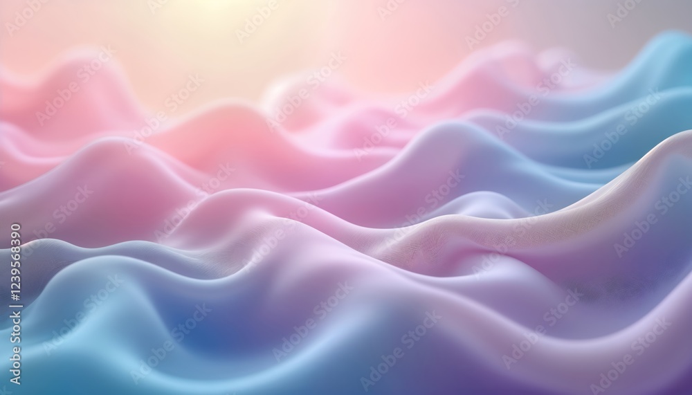 Poster abstract ethereal background featuring soft pastel waves mimicking water flow. gentle blend of light