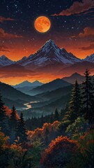 Crimson Moon Over Mountain Wilderness