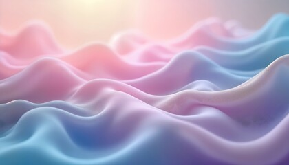 Obraz premium Abstract ethereal background featuring soft pastel waves mimicking water flow. Gentle blend of light pink lavender, baby blue creates tranquil underwater dreamscape. Smooth flowing curves evoke