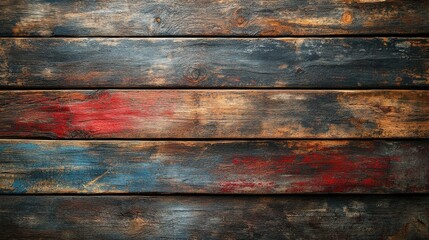 Rustic wooden planks with vibrant color stains, creating a textured backdrop for creative projects