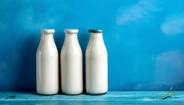 white milk bottles on blue heritage - Powered by Adobe