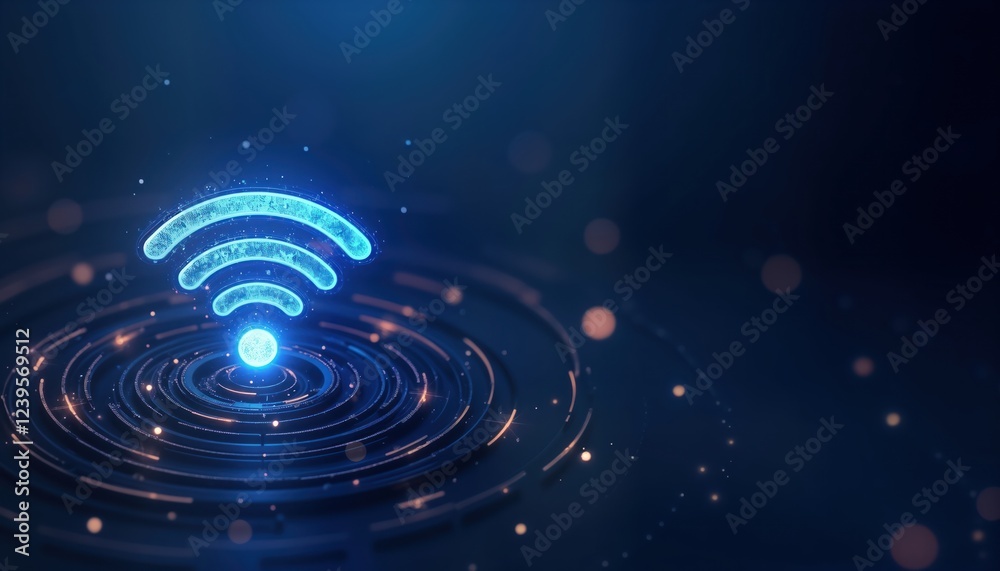 Poster futuristic tech design. wireless wifi symbol. abstract digital illustration. blue background with gl