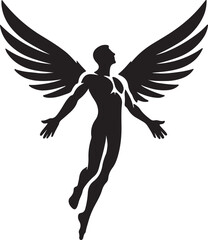 Bold High-Contrast Human Figure with Large Wings Silhouette Vector

