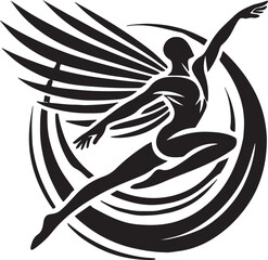 Bold High-Contrast Human Figure with Large Wings Silhouette Vector

