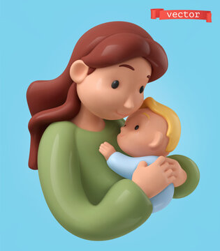 Woman with a child. 3d render vector icon