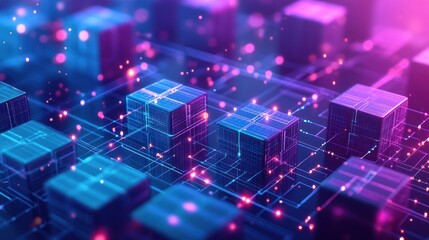 Obraz premium Network Data Cubes, glowing circuits, digital city, futuristic tech, background