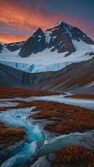 Icy Crevasses Amidst Autumn Hues