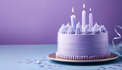 birthday cake with purple pastel history and duplicate space