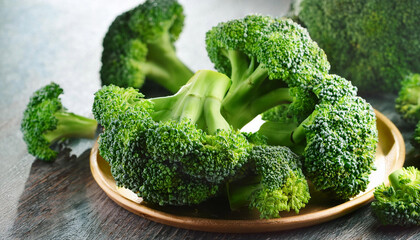 healthy green organic raw broccoli florets