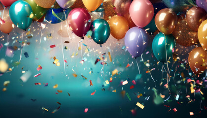 colourful balloons and confetti for celebration