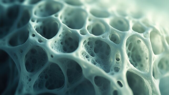A medium closeup featuring a bioprinted scaffold made of biocompatible material showing fine porous structures designed to facilitate cell growth and tissue regeneration with a macro