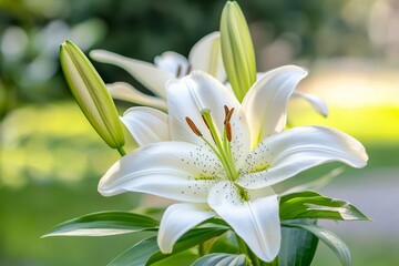 Fototapeta premium Beautiful flower in macro. Perfect bloom of lily, colorful amazing closeup.