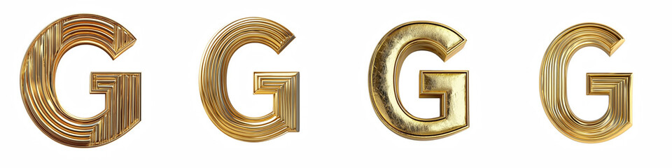 Alphabet G, made of Gold Block with engraved lines, Logo design, letter, isolated on a transparent background