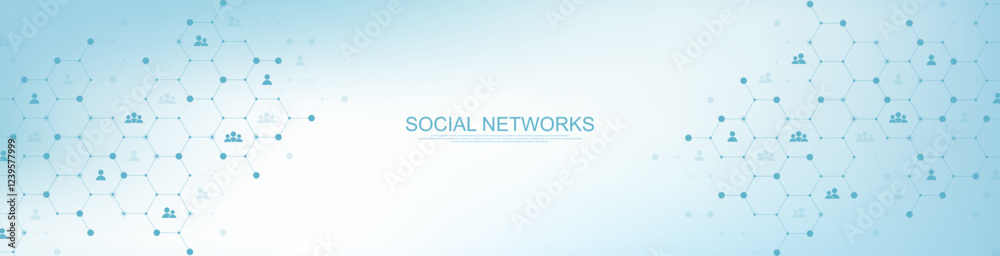 Poster Social network communication concept. Global network connection abstract background. Deep web vector. Horizontal header web banner. Internet technology. Business. Science