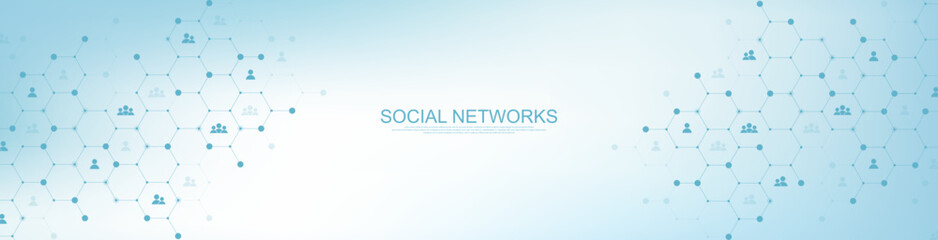 Social network communication concept. Global network connection abstract background. Deep web vector. Horizontal header web banner. Internet technology. Business. Science