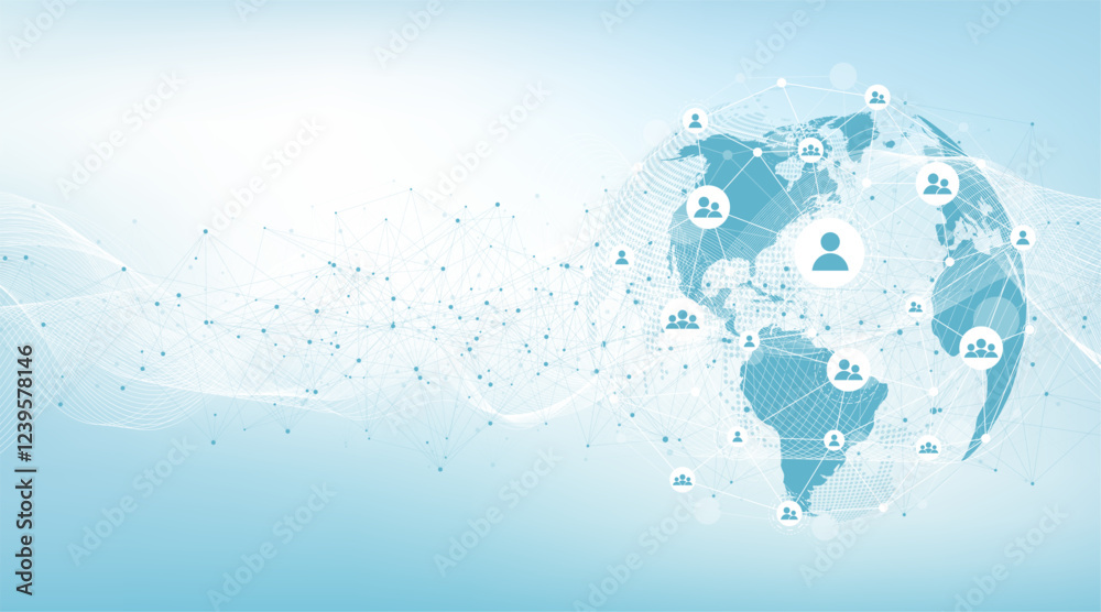 Fototapete Global network connection concept. Big data visualization. Social network communication in the global computer networks. Internet technology. Business. Science. Vector illustration