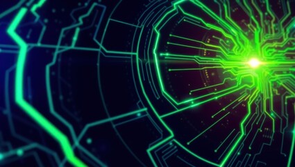 Naklejka premium Innovative digital circuit patterns illuminated with vibrant green and blue hues capturing the essence of technology