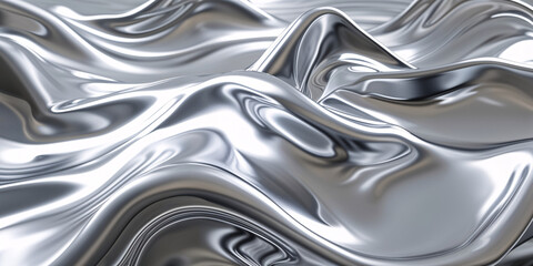 High-Quality 3D Render of Glossy Silver Metal Fluid with Chrome Mirror and Water Effect – Abstract Textured Background for Commercial Use, Aesthetic Design, and Advertising