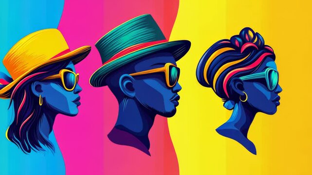 Explore vibrant art styles showcasing unique characters in playful hats and glasses, merging pop art and modern design.