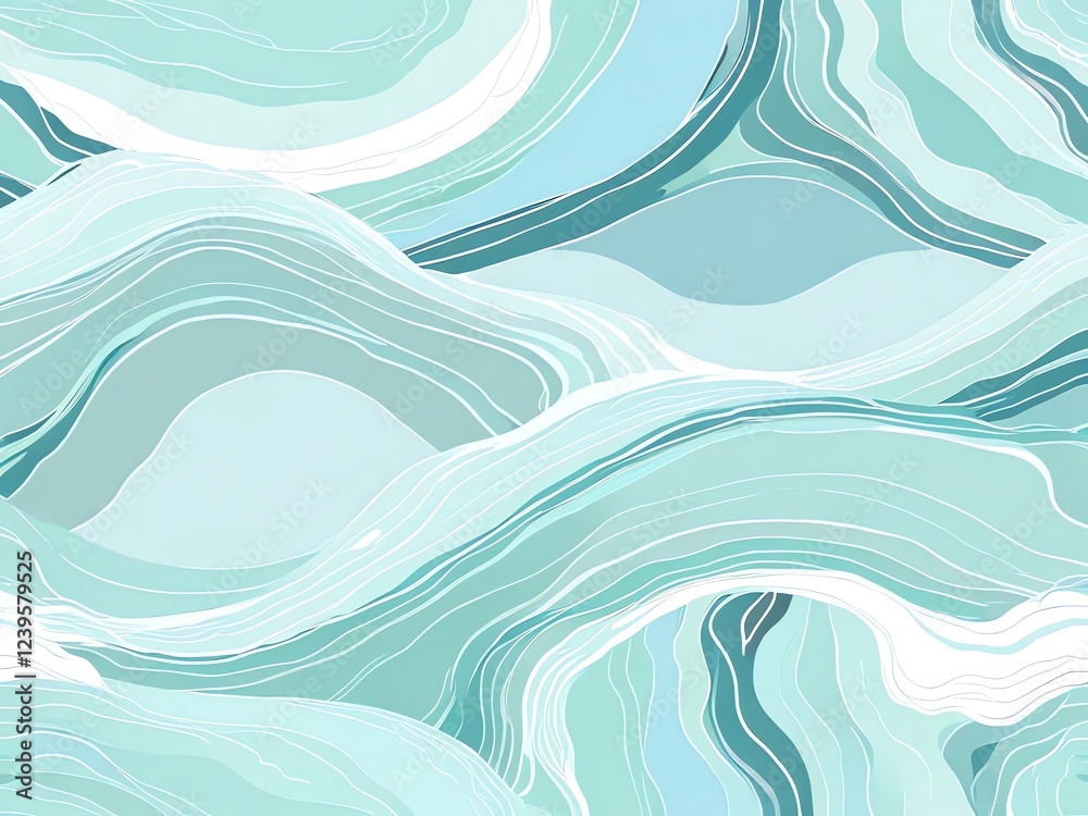 Wall mural abstract teal and white wave pattern: serene minimalist design