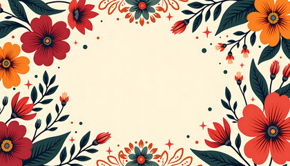 Ornate floral background with colorful flowers and leaves