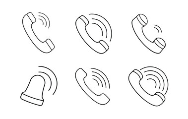 Simple Line Art Icons of Ringing Phones and Alert