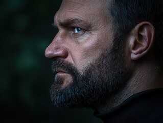 Obraz premium Profile of a serious man with a beard