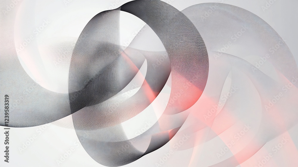 Poster abstract flowing curved forms in grayscale with subtle salmon highlights creating a dynamic movement