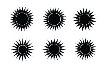 Six stylized sun icons in black silhouette.
