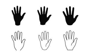 hand icons, three in solid black and three in solid white, each stylized in a simple outline.