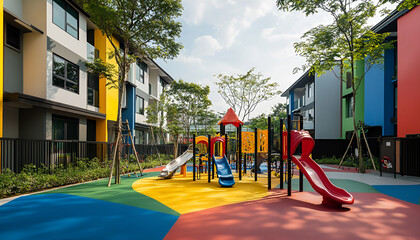 Colourful outdoor playground for children in residential area
