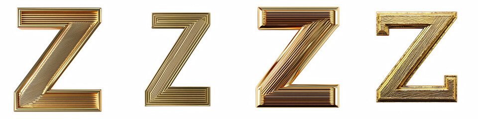 Alphabet Z, made of Gold Block with engraved lines, Logo design, letter, isolated on a transparent background