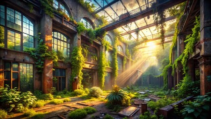 Abandoned Factory Overgrown with Nature: Urban Exploration Photography