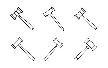 Simple Black and White outline Gavel Icons