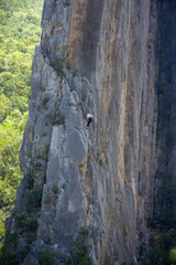 Person Climbing in the Rocky Mountains of Potrero Chico Park in Monterrey Nuevo León, Mexico