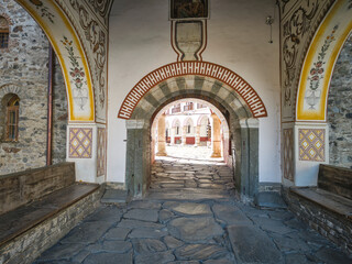 Naklejka premium Autumn view of Orthodox Rila Monastery, Bulgaria