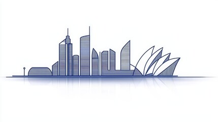 Obraz premium Hand-drawn city skyline silhouette, intricate modern architecture, minimalistic linework with a focus on iconic landmarks, soft twilight background