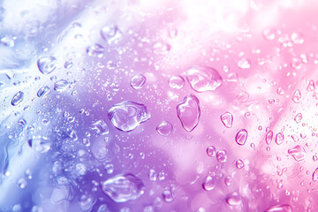 Close-up of water droplets on a surface with a vibrant purple and pink gradient.  The glistening texture creates a dreamy, abstract effect.