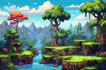 Obraz premium Colorful retro old vintage 2d pixel art game texture background illustration design, history and symbol theme concept. 