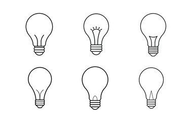 Six simple line art lightbulb icons