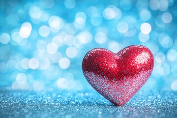 Fototapeta premium A lone red heart sits on a blanket of snow, fitting for winter-themed designs and messages