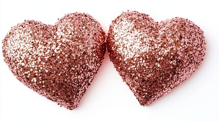 Two gleaming pink hearts embodying love and affection in a white environment