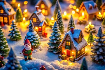 Aerial View of Festive Christmas Village with Adorable Gnome Figurine - Drone Photography