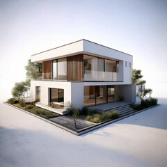 minimalist house in 3d, on white background