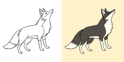 Illustration of a Fox in Line Art and Color Styles on Neutral Background