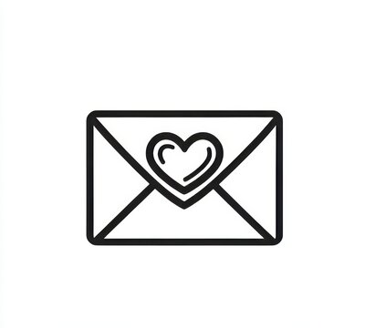 A sleek modern line art icon depicting a love letter, note, or message with a heart for apps and websites