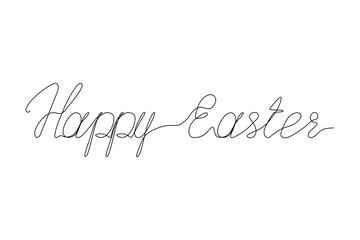 Continuous hand lettering Happy Easter in black on white background. Design for holiday card and invitation for Easter. Greeting card text template.