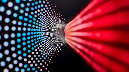 Abstract light tunnel with blue and red dotted patterns creating a vibrant visual effect