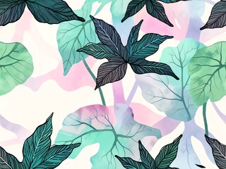 Watercolor Tropical Leaves Abstract Art Print