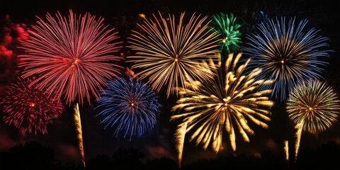 Fototapeta premium A burst of colorful fireworks against the night sky. A festive and celebratory image.